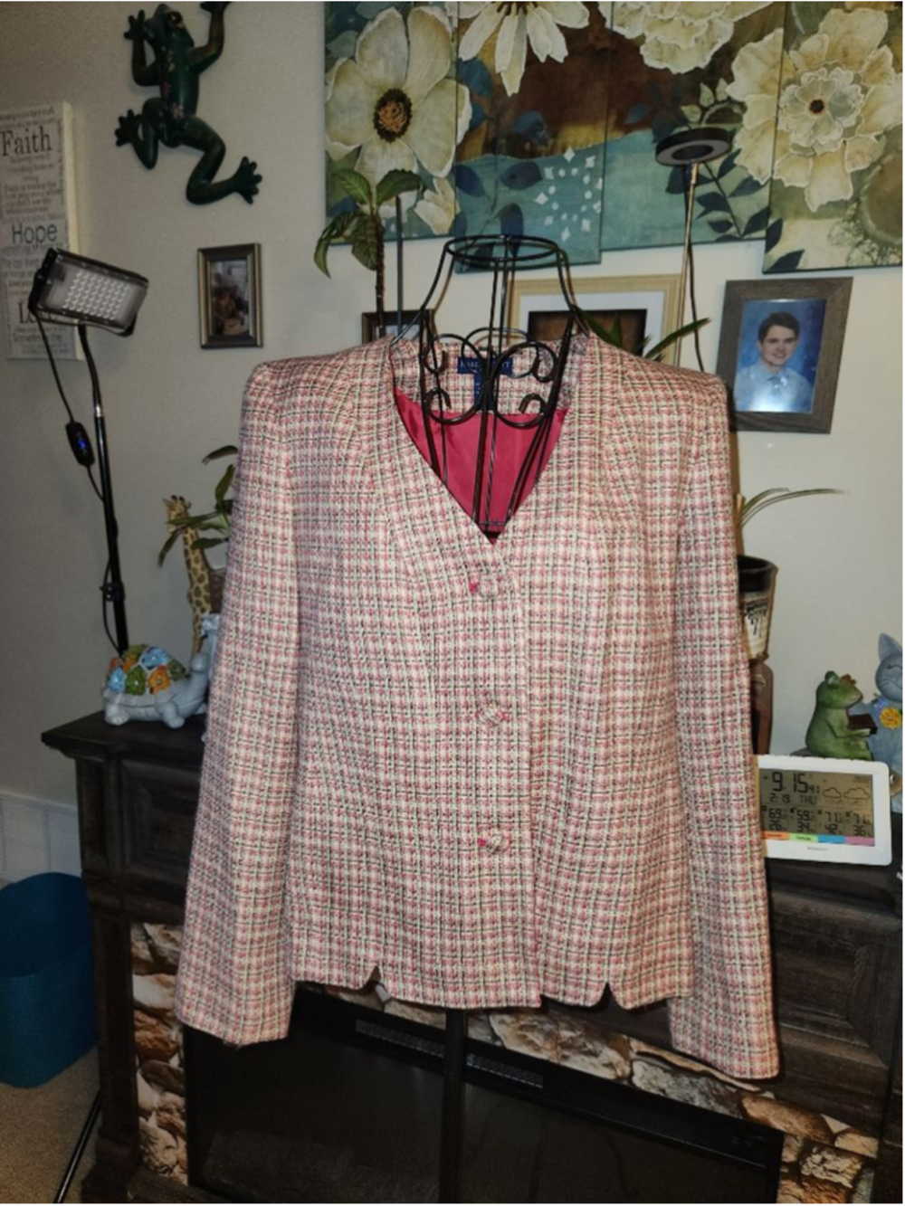 Karen Scott Pink & White Plaid Blazer Jacket Size 12P